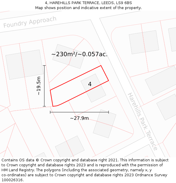 4, HAREHILLS PARK TERRACE, LEEDS, LS9 6BS: Plot and title map