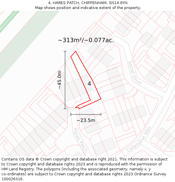 4, HARES PATCH, CHIPPENHAM, SN14 6YN: Plot and title map
