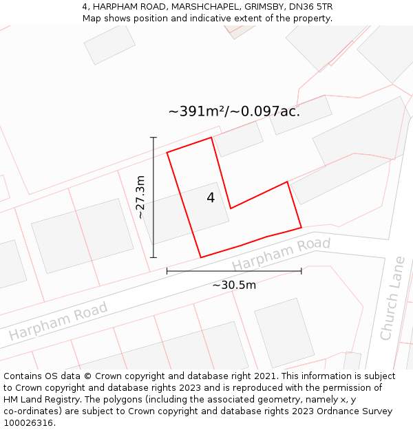 4, HARPHAM ROAD, MARSHCHAPEL, GRIMSBY, DN36 5TR: Plot and title map