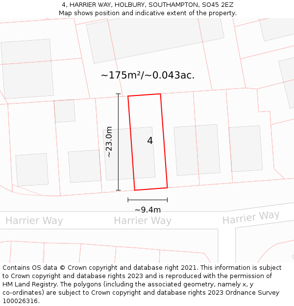 4, HARRIER WAY, HOLBURY, SOUTHAMPTON, SO45 2EZ: Plot and title map