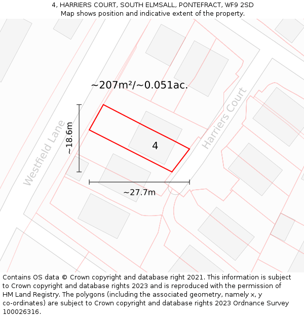 4, HARRIERS COURT, SOUTH ELMSALL, PONTEFRACT, WF9 2SD: Plot and title map