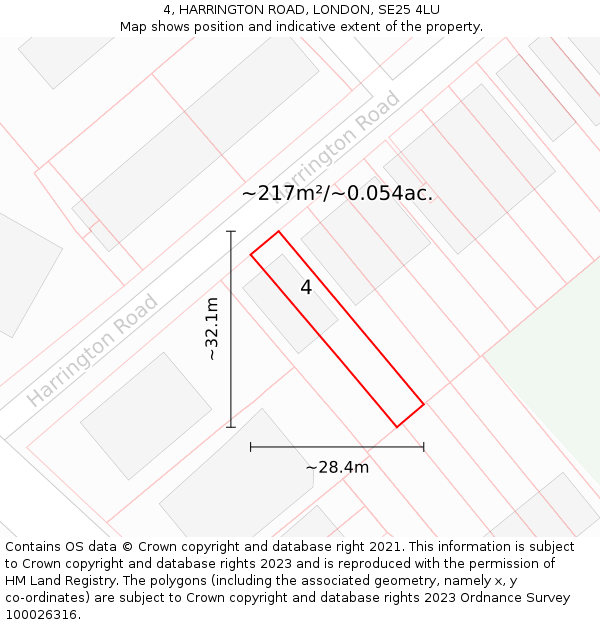 4, HARRINGTON ROAD, LONDON, SE25 4LU: Plot and title map
