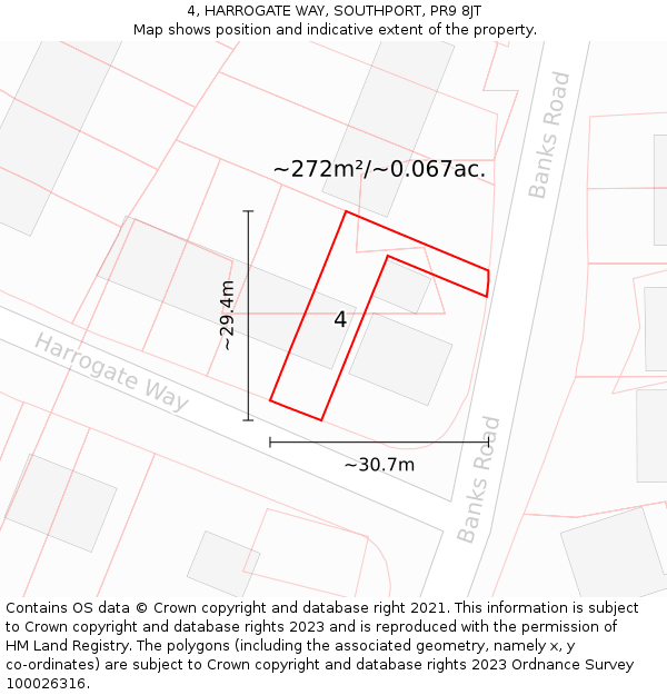 4, HARROGATE WAY, SOUTHPORT, PR9 8JT: Plot and title map
