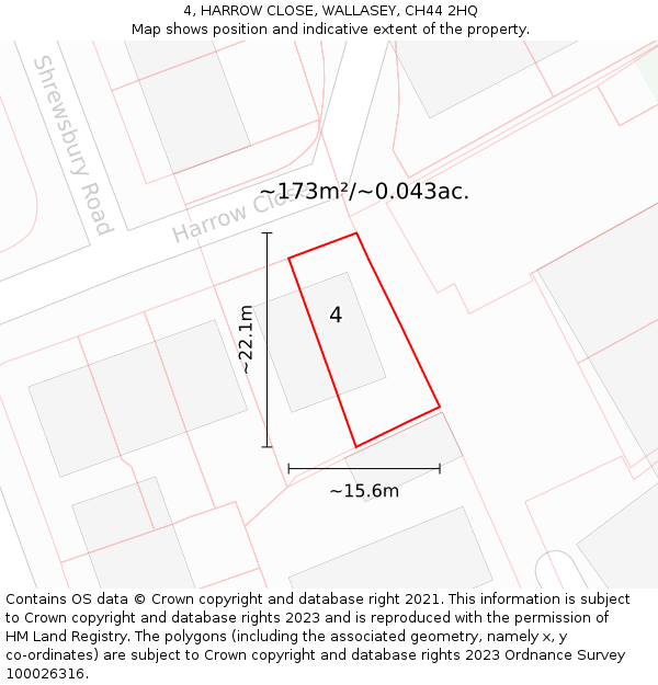 4, HARROW CLOSE, WALLASEY, CH44 2HQ: Plot and title map