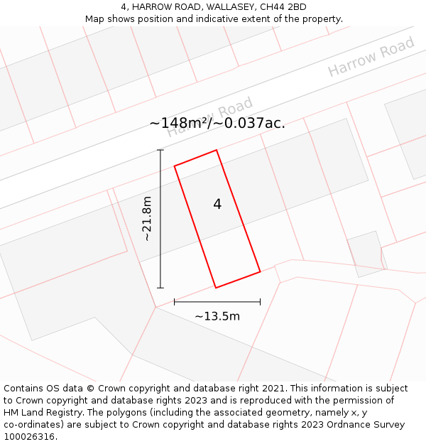 4, HARROW ROAD, WALLASEY, CH44 2BD: Plot and title map