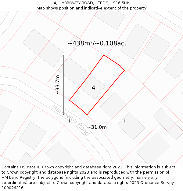 4, HARROWBY ROAD, LEEDS, LS16 5HN: Plot and title map