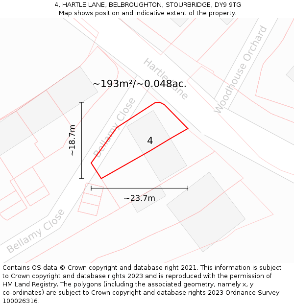4, HARTLE LANE, BELBROUGHTON, STOURBRIDGE, DY9 9TG: Plot and title map