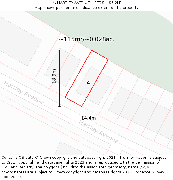4, HARTLEY AVENUE, LEEDS, LS6 2LP: Plot and title map