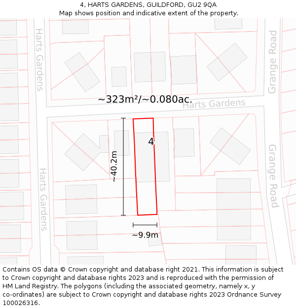 4, HARTS GARDENS, GUILDFORD, GU2 9QA: Plot and title map