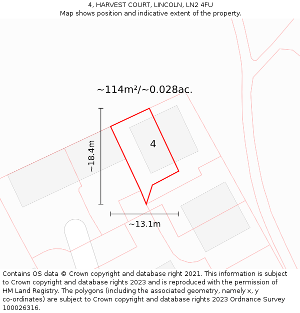 4, HARVEST COURT, LINCOLN, LN2 4FU: Plot and title map