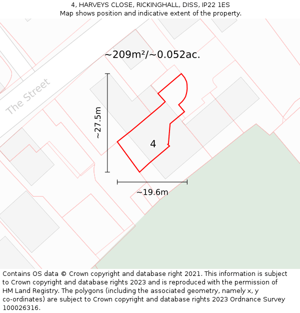 4, HARVEYS CLOSE, RICKINGHALL, DISS, IP22 1ES: Plot and title map
