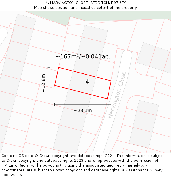 4, HARVINGTON CLOSE, REDDITCH, B97 6TY: Plot and title map