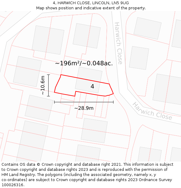 4, HARWICH CLOSE, LINCOLN, LN5 9UG: Plot and title map