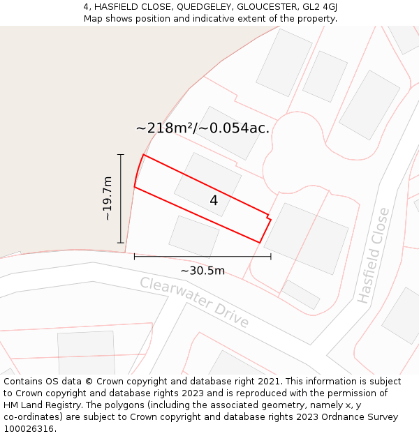 4, HASFIELD CLOSE, QUEDGELEY, GLOUCESTER, GL2 4GJ: Plot and title map