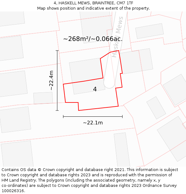 4, HASKELL MEWS, BRAINTREE, CM7 1TF: Plot and title map