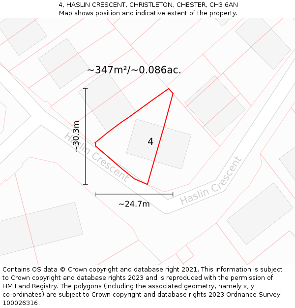 4, HASLIN CRESCENT, CHRISTLETON, CHESTER, CH3 6AN: Plot and title map