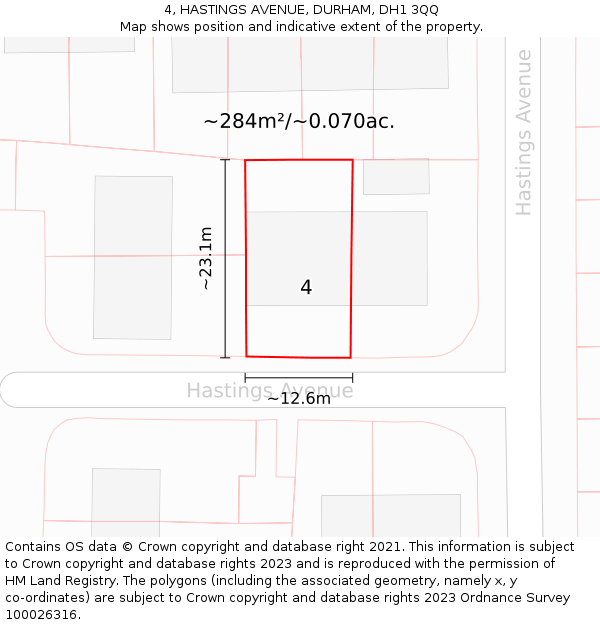4, HASTINGS AVENUE, DURHAM, DH1 3QQ: Plot and title map