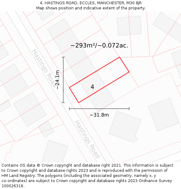 4, HASTINGS ROAD, ECCLES, MANCHESTER, M30 8JR: Plot and title map