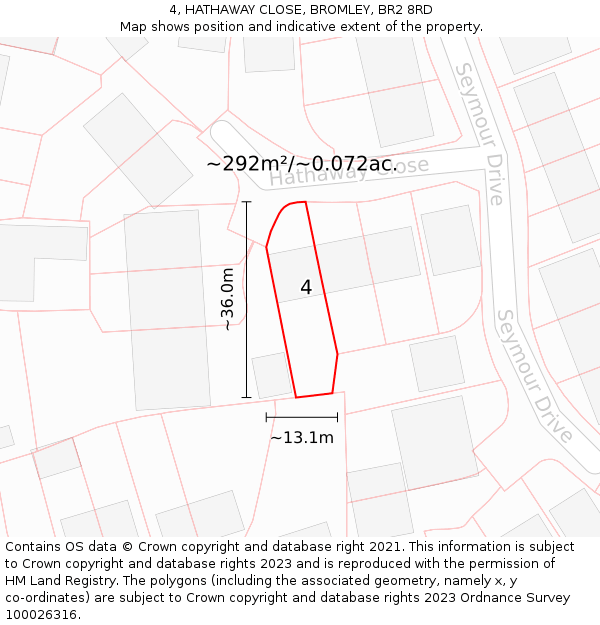 4, HATHAWAY CLOSE, BROMLEY, BR2 8RD: Plot and title map