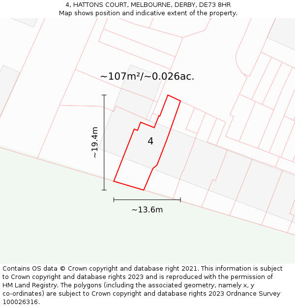 4, HATTONS COURT, MELBOURNE, DERBY, DE73 8HR: Plot and title map