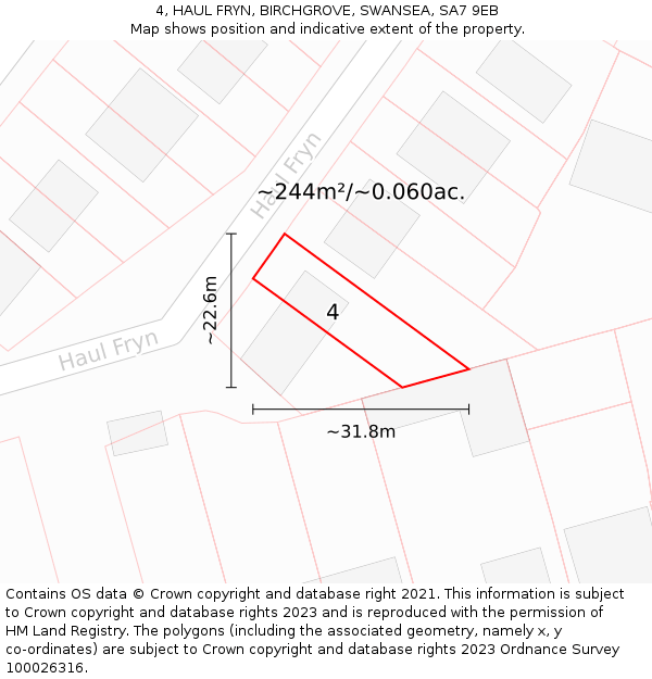 4, HAUL FRYN, BIRCHGROVE, SWANSEA, SA7 9EB: Plot and title map