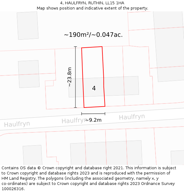 4, HAULFRYN, RUTHIN, LL15 1HA: Plot and title map
