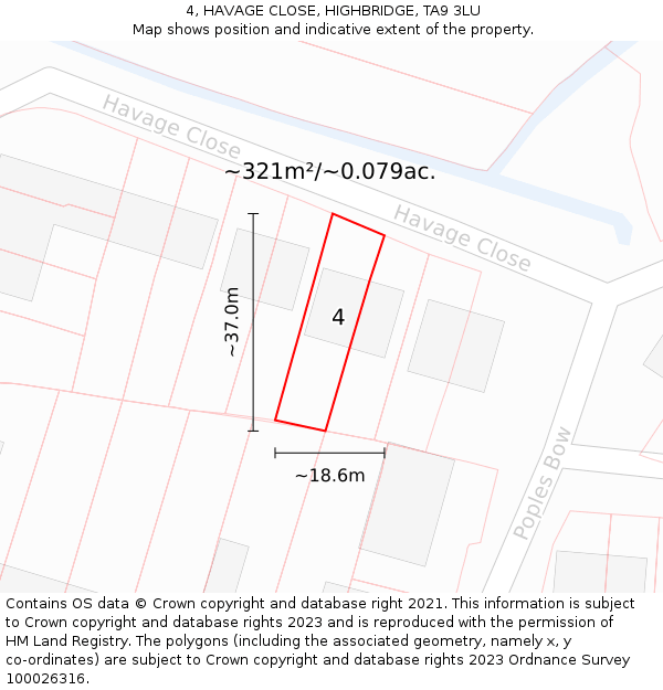4, HAVAGE CLOSE, HIGHBRIDGE, TA9 3LU: Plot and title map