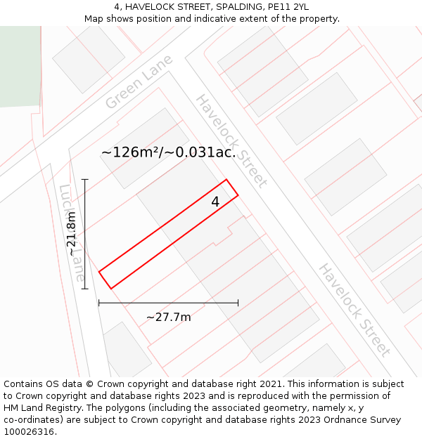 4, HAVELOCK STREET, SPALDING, PE11 2YL: Plot and title map