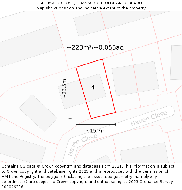 4, HAVEN CLOSE, GRASSCROFT, OLDHAM, OL4 4DU: Plot and title map