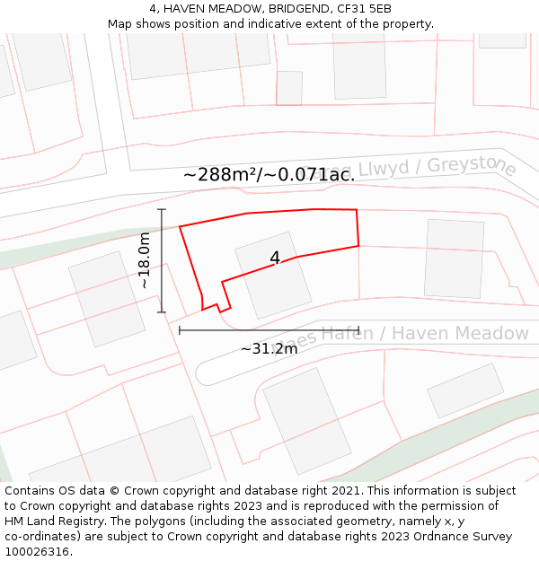 4, HAVEN MEADOW, BRIDGEND, CF31 5EB: Plot and title map