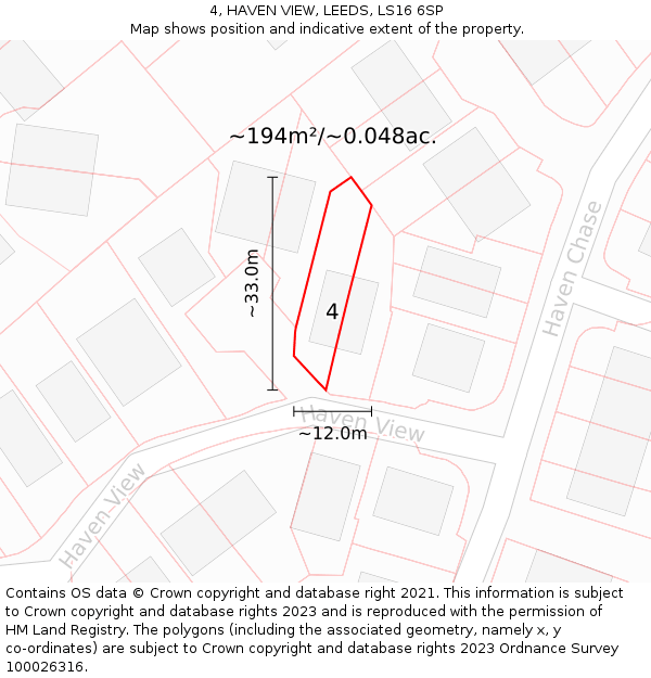 4, HAVEN VIEW, LEEDS, LS16 6SP: Plot and title map