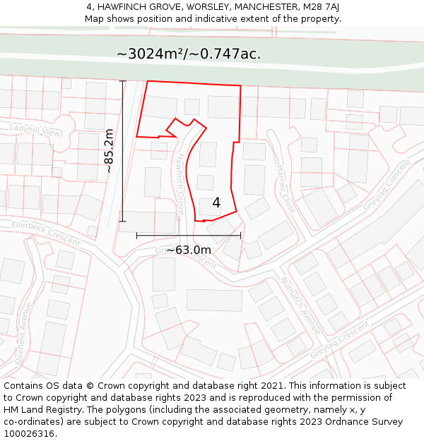 4, HAWFINCH GROVE, WORSLEY, MANCHESTER, M28 7AJ: Plot and title map