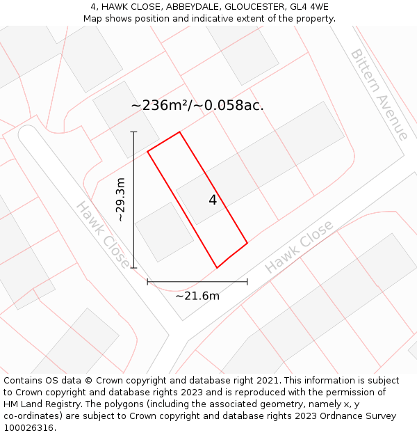 4, HAWK CLOSE, ABBEYDALE, GLOUCESTER, GL4 4WE: Plot and title map
