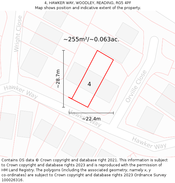 4, HAWKER WAY, WOODLEY, READING, RG5 4PF: Plot and title map
