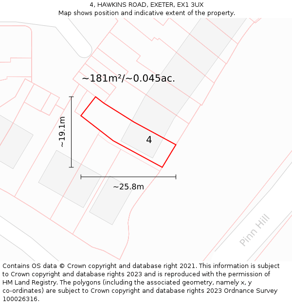 4, HAWKINS ROAD, EXETER, EX1 3UX: Plot and title map