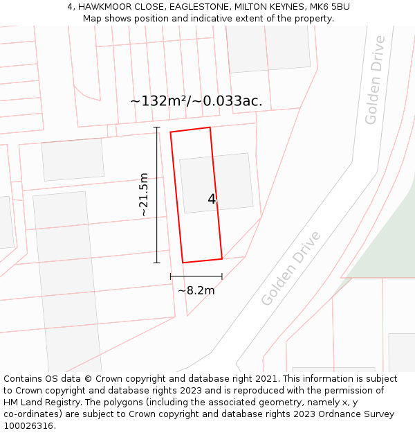 4, HAWKMOOR CLOSE, EAGLESTONE, MILTON KEYNES, MK6 5BU: Plot and title map