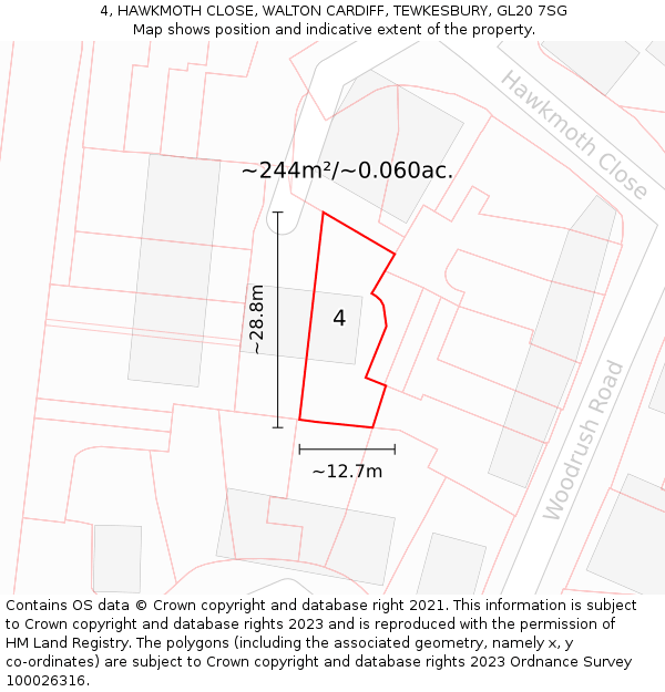 4, HAWKMOTH CLOSE, WALTON CARDIFF, TEWKESBURY, GL20 7SG: Plot and title map