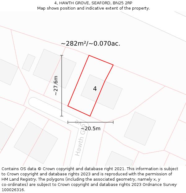 4, HAWTH GROVE, SEAFORD, BN25 2RP: Plot and title map
