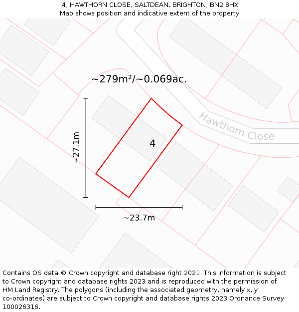 4, HAWTHORN CLOSE, SALTDEAN, BRIGHTON, BN2 8HX: Plot and title map