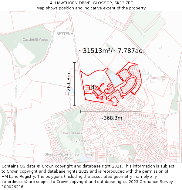 4, HAWTHORN DRIVE, GLOSSOP, SK13 7EE: Plot and title map