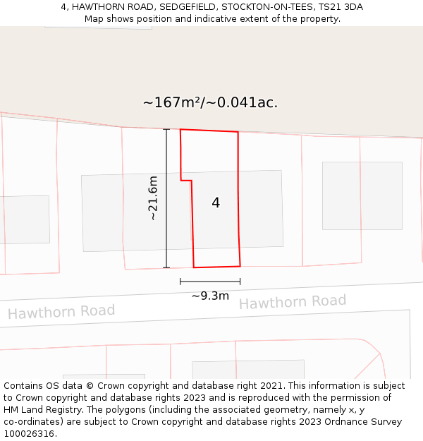 4, HAWTHORN ROAD, SEDGEFIELD, STOCKTON-ON-TEES, TS21 3DA: Plot and title map