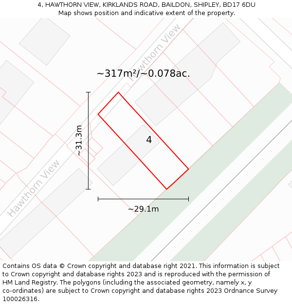 4, HAWTHORN VIEW, KIRKLANDS ROAD, BAILDON, SHIPLEY, BD17 6DU: Plot and title map