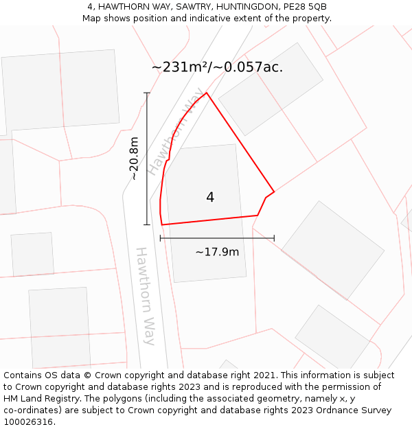 4, HAWTHORN WAY, SAWTRY, HUNTINGDON, PE28 5QB: Plot and title map