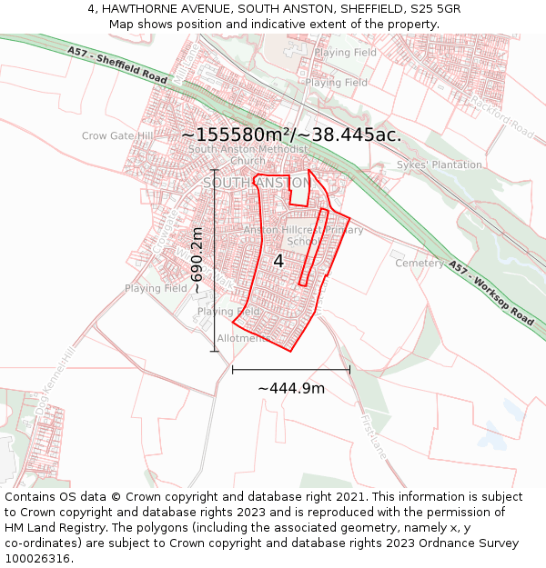 4, HAWTHORNE AVENUE, SOUTH ANSTON, SHEFFIELD, S25 5GR: Plot and title map