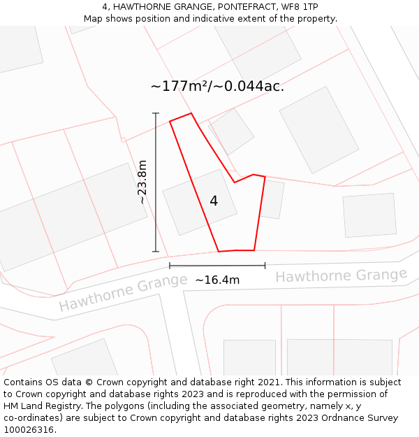 4, HAWTHORNE GRANGE, PONTEFRACT, WF8 1TP: Plot and title map