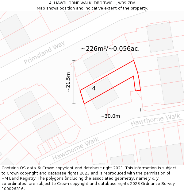 4, HAWTHORNE WALK, DROITWICH, WR9 7BA: Plot and title map