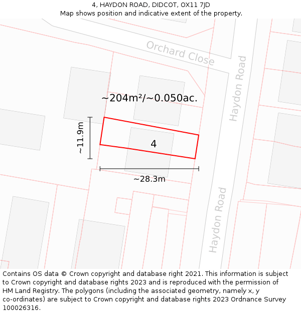 4, HAYDON ROAD, DIDCOT, OX11 7JD: Plot and title map