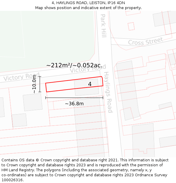 4, HAYLINGS ROAD, LEISTON, IP16 4DN: Plot and title map