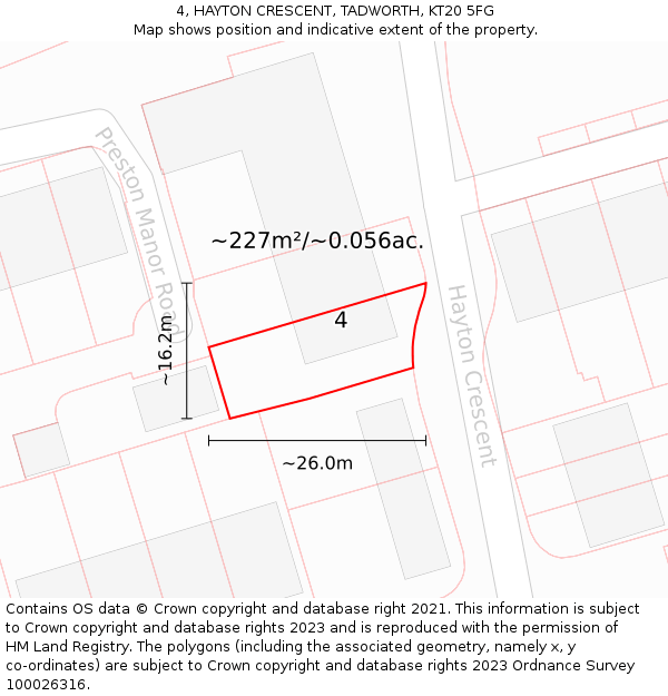 4, HAYTON CRESCENT, TADWORTH, KT20 5FG: Plot and title map