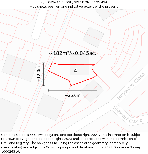 4, HAYWARD CLOSE, SWINDON, SN25 4XA: Plot and title map